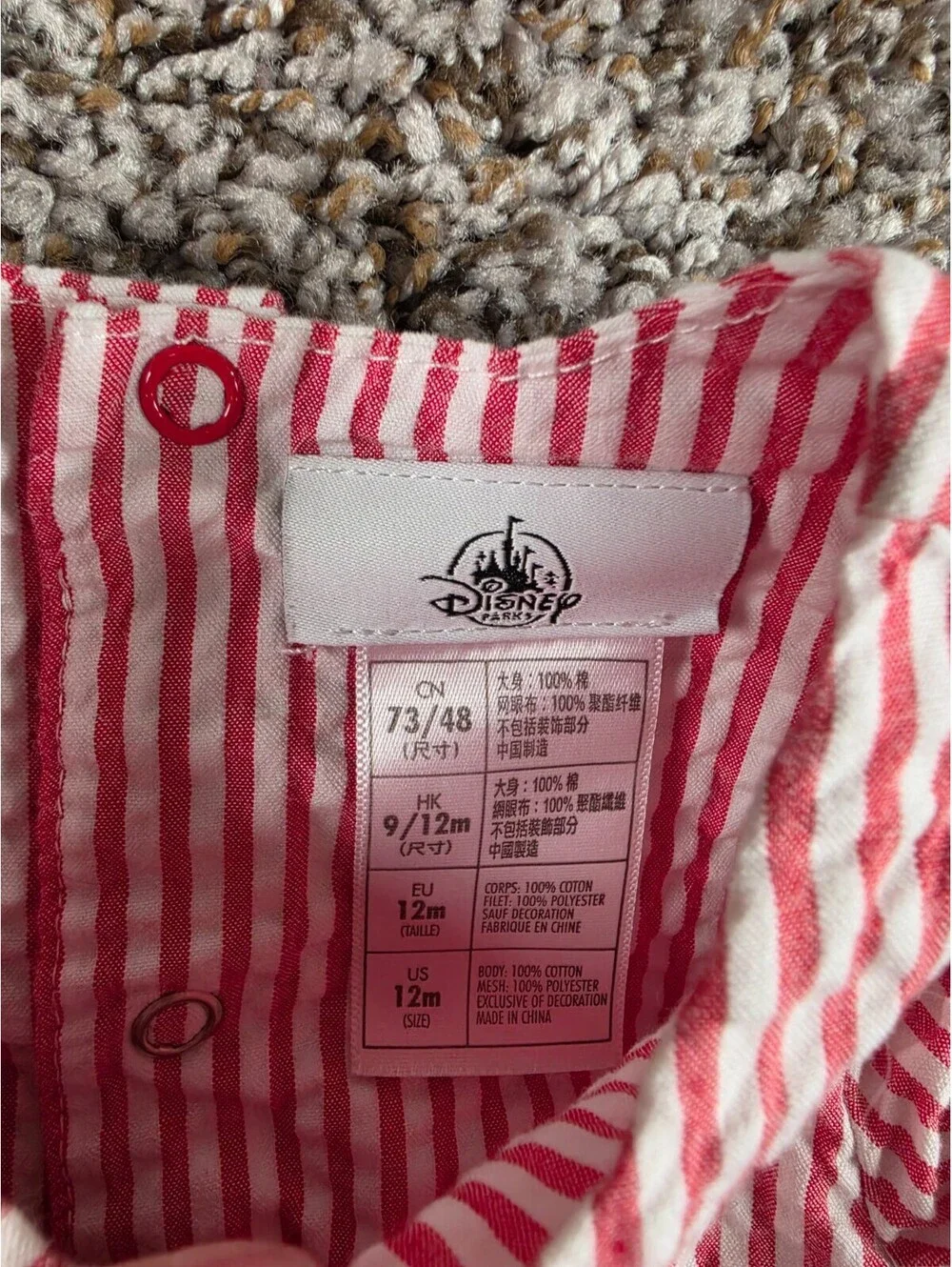 Disney Parks WDW Red Striped Minnie Mouse Tulle Skirt Dress Baby Size 12 months